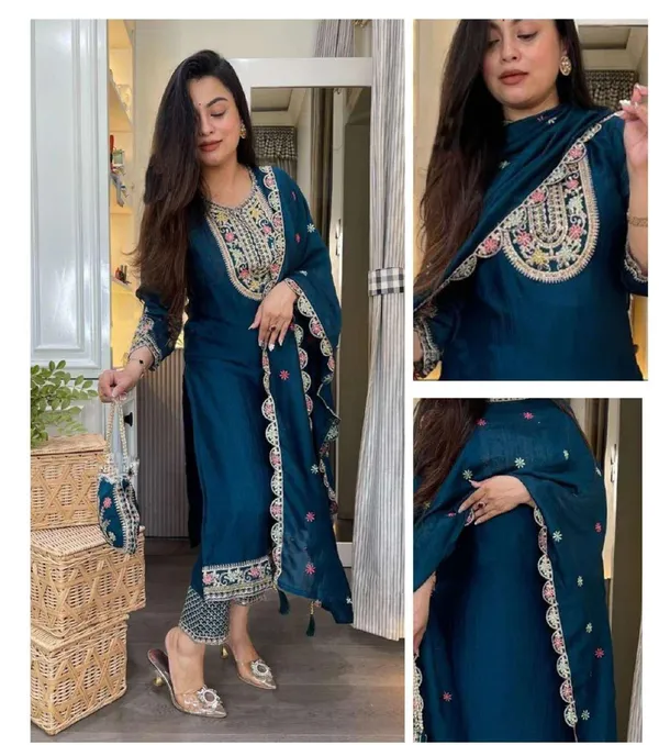 Teal_Cotton_Embroidered_Straight_Suit_Set_For_Women