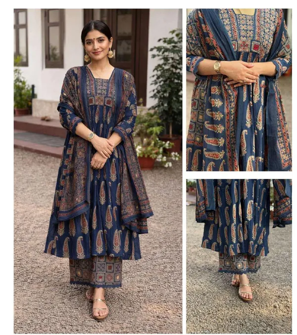 Blue_Cotton_Printed_Ethnic_Kurta_Set_For_Women