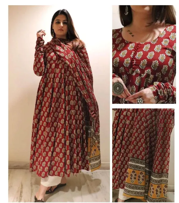 Maroon_Cotton_Printed_Anarkali_Kurta_Set_For_Women