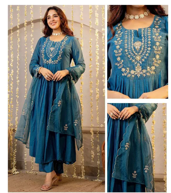Blue_Cotton_Embroidered_Anarkali_Suit_Set_For_Women
