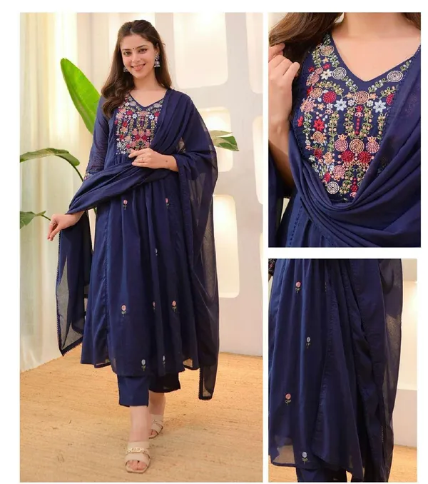 Navy_Blue_Cotton_Embroidered_Anarkali_Suit_Set_For_Women