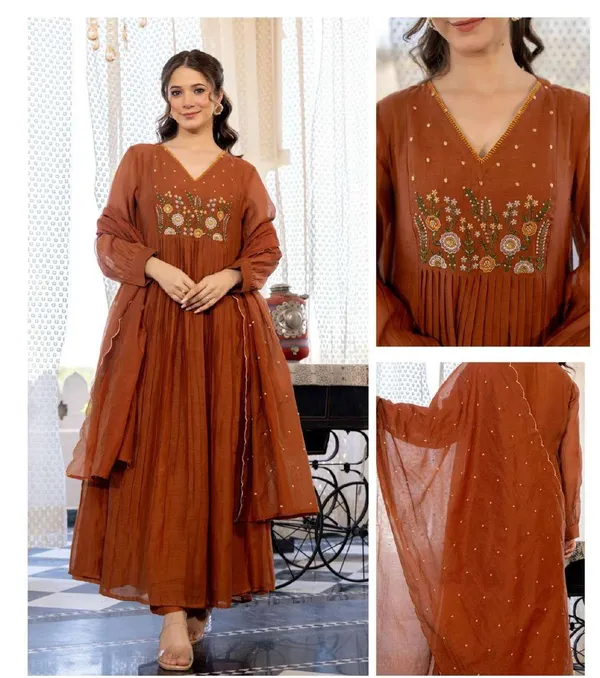 Rust_Cotton_Embroidered_Anarkali_Suit_Set_For_Women