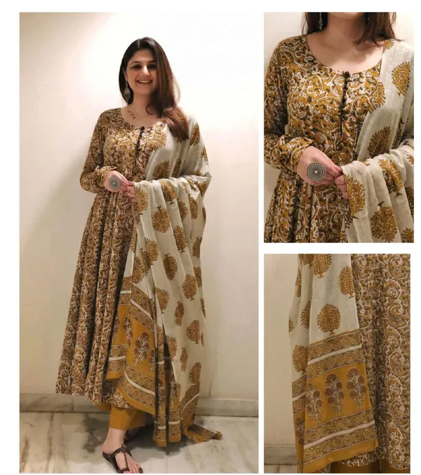 Brown_Cotton_Printed_Ethnic_Kurta_Set_For_Women