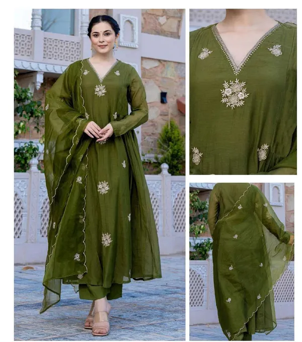 Olive_Green_Cotton_Embroidered_Anarkali_Suit_Set_For_Women