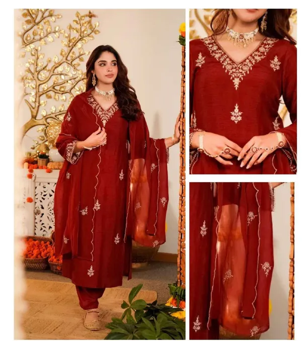 Maroon_Cotton_Embroidered_Straight_Kurta_Set_For_Women