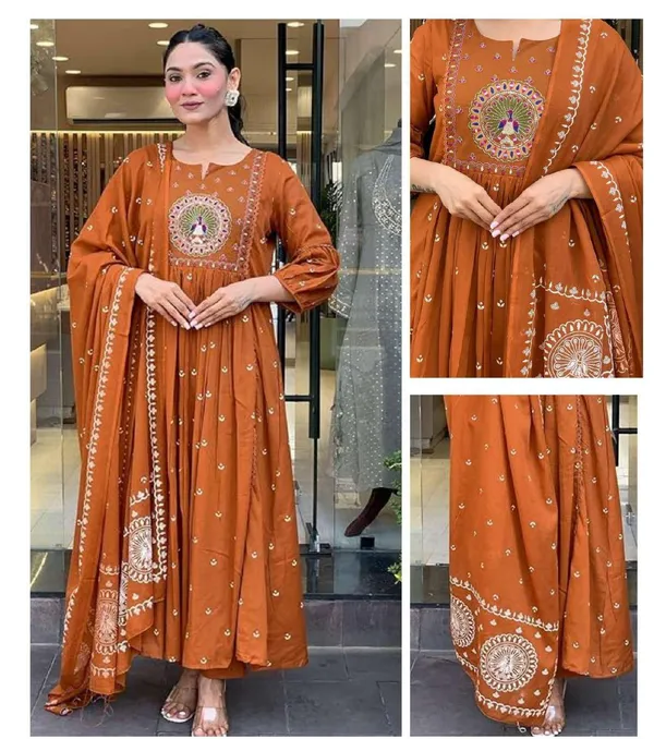 Orange_Cotton_Printed_Anarkali_Suit_Set_For_Women