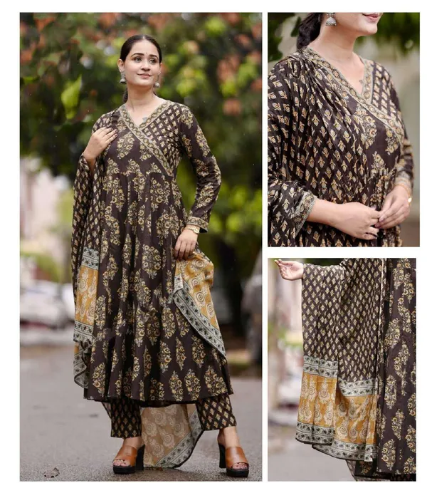 Brown_Cotton_Printed_Anarkali_Suit_Set_For_Women