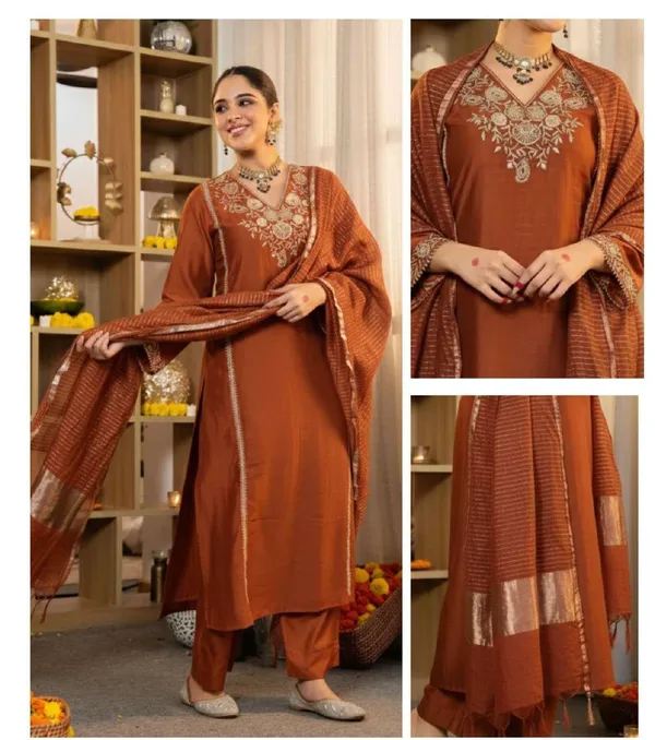 Rust_Cotton_Embroidered_Suit_Set_For_Women
