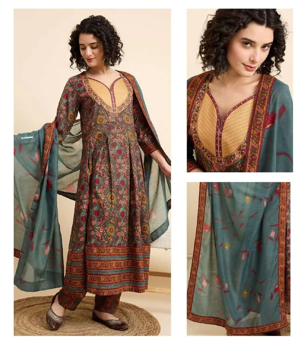 Teal_Cotton_Printed_Anarkali_Suit_Set_For_Women