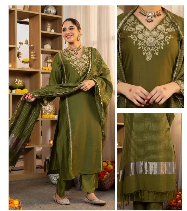 Olive_Green_Cotton_Embroidered_Straight_Kurta_Set_For_Women