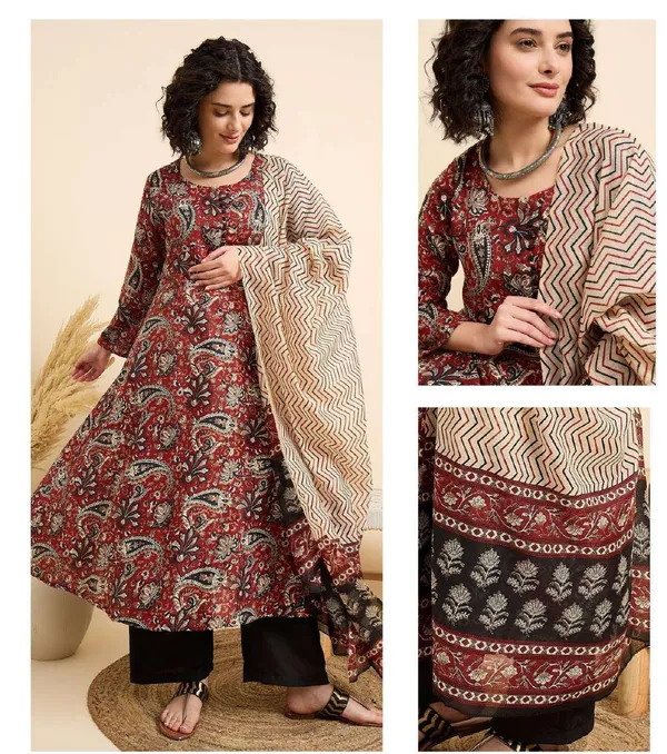 Maroon_Cotton_Printed_Anarkali_Kurta_Set_For_Women