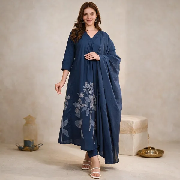 Blue_Cotton_Embroidered_Kurta_Set_For_Women