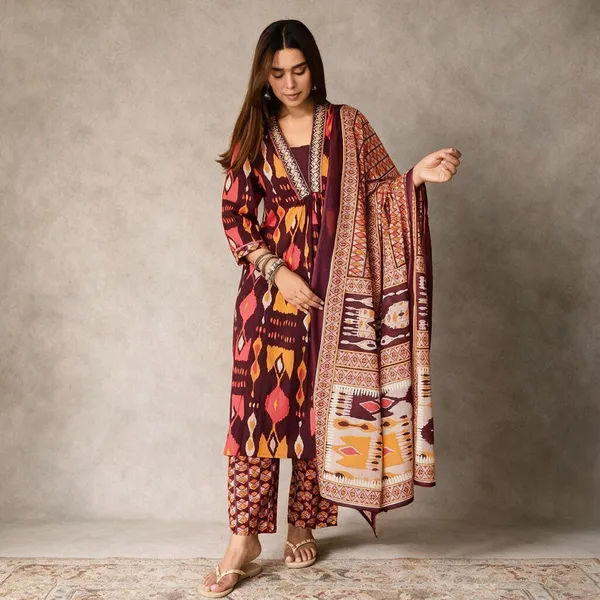 Maroon_Cotton_Straight_Printed_Kurta_Set_For_Women