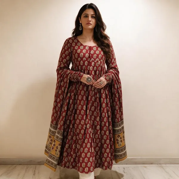 Maroon_Cotton_Printed_Anarkali_Kurta_Set_For_Women