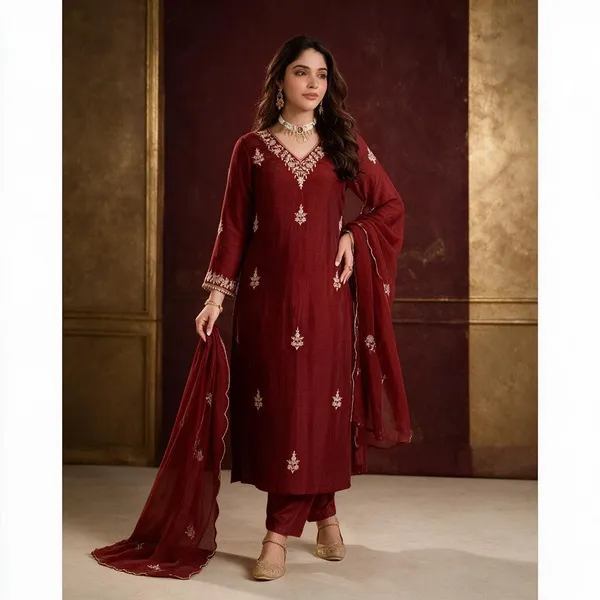 Maroon_Cotton_Embroidered_Straight_Kurta_Set_For_Women