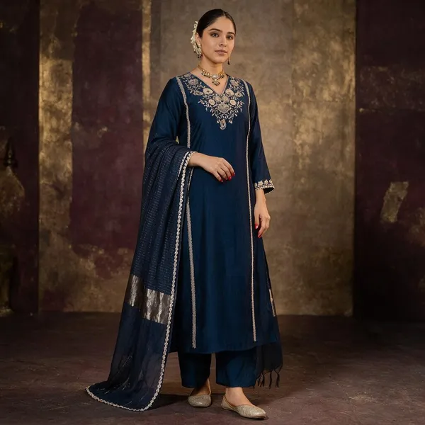 Blue_Cotton_Embroidered_Kurta_Set_For_Women