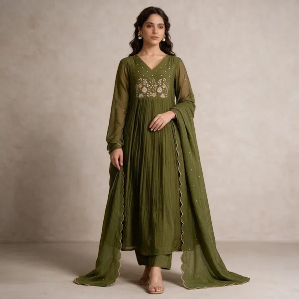 Olive_Green_Cotton_Embroidered_Anarkali_Suit_Set_For_Women