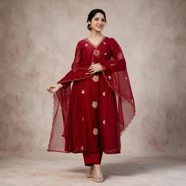 Red_Cotton_Embroidered_Anarkali_Suit_Set_For_Women