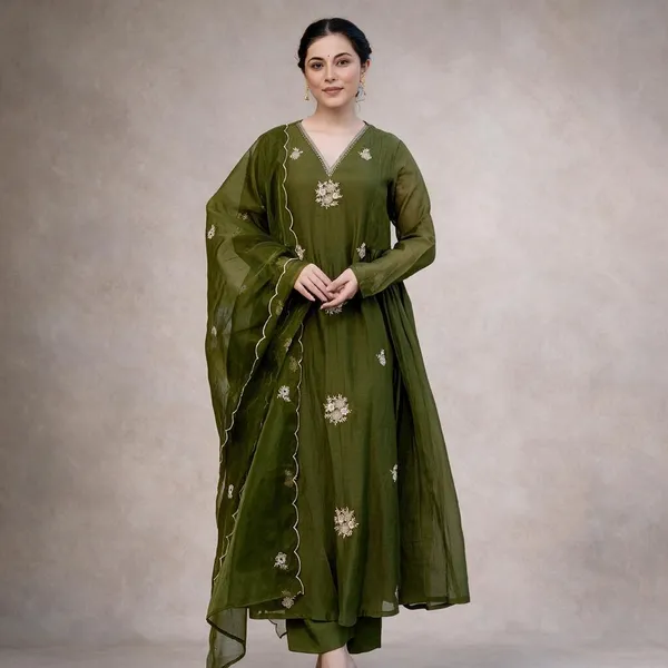 Olive_Green_Cotton_Embroidered_Anarkali_Suit_Set_For_Women