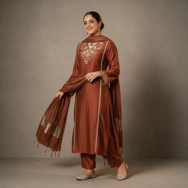 Rust_Cotton_Embroidered_Suit_Set_For_Women
