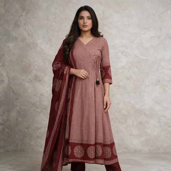 Maroon_Cotton_Printed_Anarkali_Kurta_Set_For_Women
