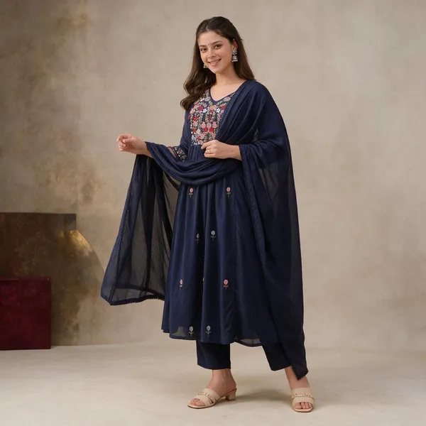 Navy_Blue_Cotton_Embroidered_Anarkali_Suit_Set_For_Women