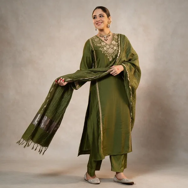 Olive_Green_Cotton_Embroidered_Straight_Kurta_Set_For_Women