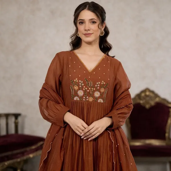 Rust_Cotton_Embroidered_Anarkali_Suit_Set_For_Women