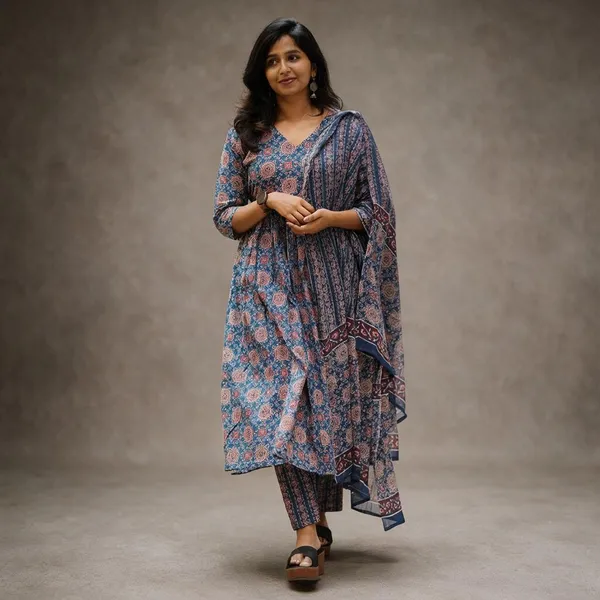 Blue_Cotton_Printed_Kurta_Set_For_Women