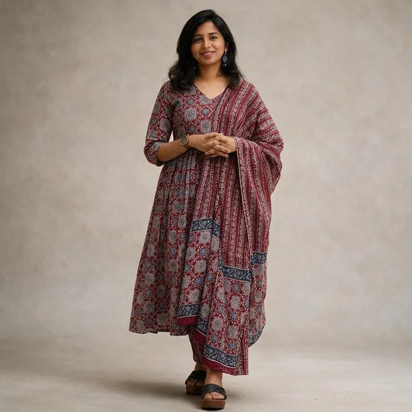 Maroon_Cotton_Printed_A-Line_Kurta_Set_For_Women