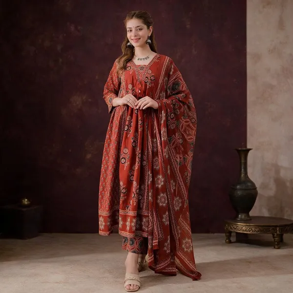 Red_Cotton_Printed_Anarkali_Dress_For_Women