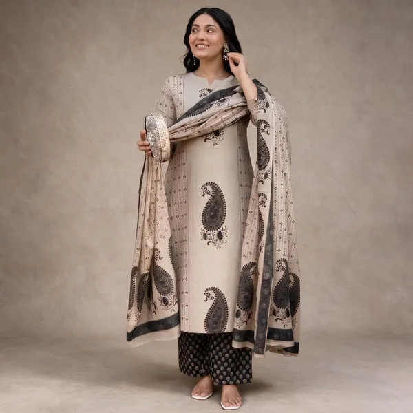 Beige_Cotton_Printed_Ethnic_Kurta_Set_For_Women