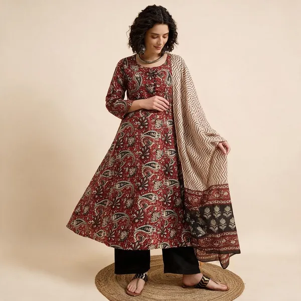 Maroon_Cotton_Printed_Anarkali_Kurta_Set_For_Women