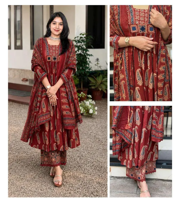Red_Cotton_Printed_Anarkali_Kurta_Set_For_Women