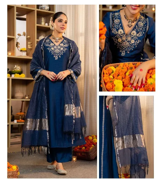 Blue_Cotton_Embroidered_Kurta_Set_For_Women