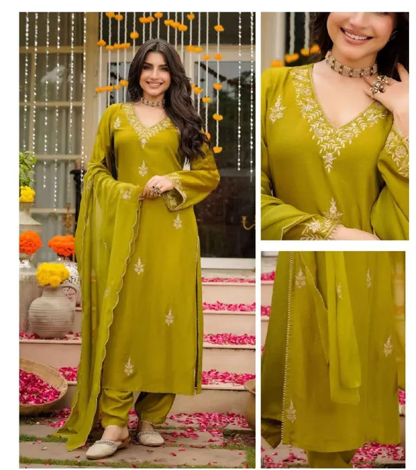 Olive_Green_Cotton_Embroidered_Straight_Kurta_Set_For_Women