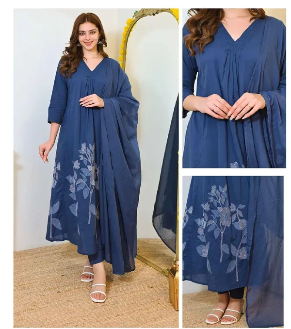 Blue_Cotton_Embroidered_Kurta_Set_For_Women