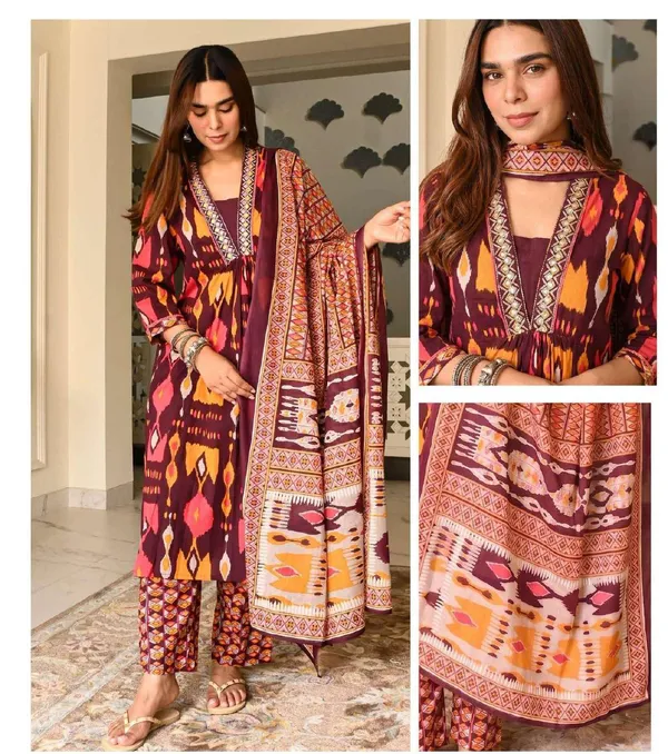 Maroon_Cotton_Straight_Printed_Kurta_Set_For_Women