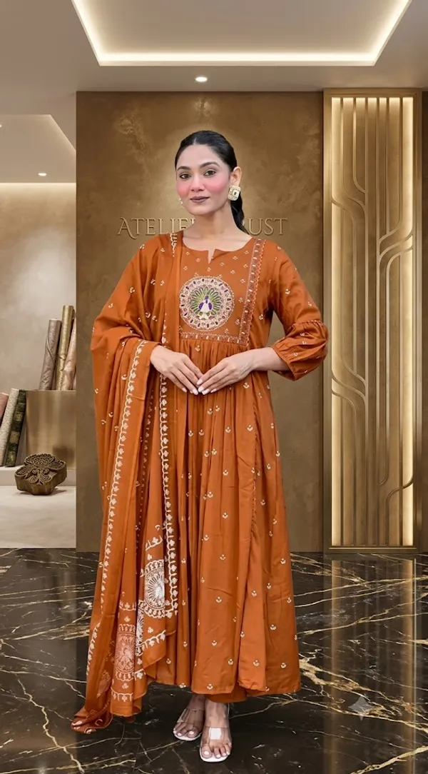 Orange_Cotton_Printed_Anarkali_Suit_Set_For_Women