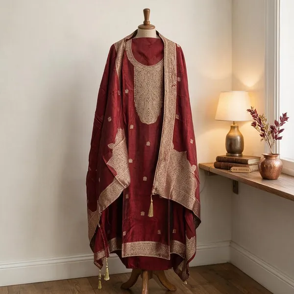 Maroon_Silk_Embroidered_Kurta_Set_For_Women