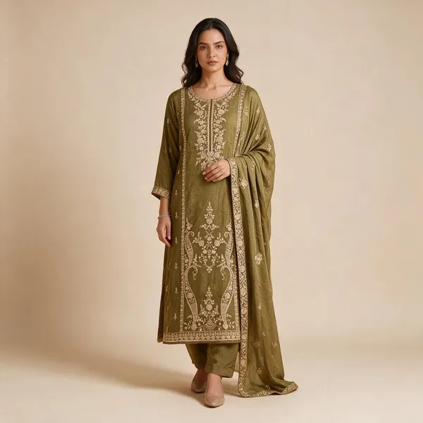 Olive_Embroidered_Ethnic_Suit_Fabric_For_Women