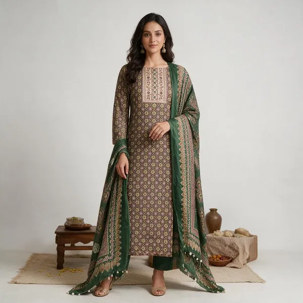 Green_Printed_Ethnic_Kurta_Dupatta_Set_For_Women