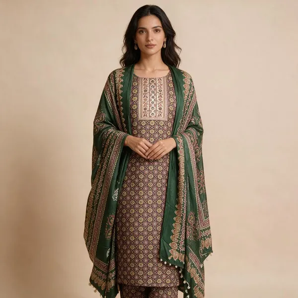 Green_Printed_Ethnic_Kurta_Dupatta_Set_For_Women