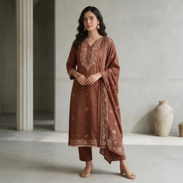 Brown_Floral_Embroidered_Ethnic_Suit_Set_For_Women