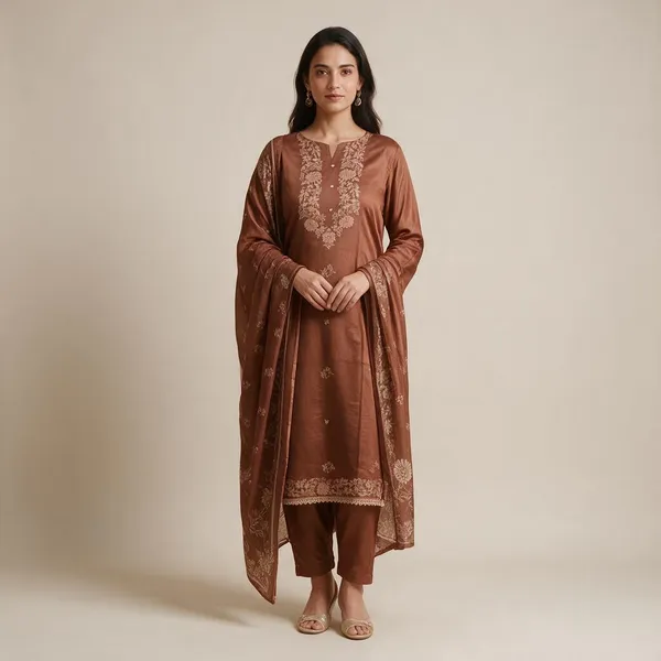 Brown_Floral_Embroidered_Ethnic_Suit_Set_For_Women