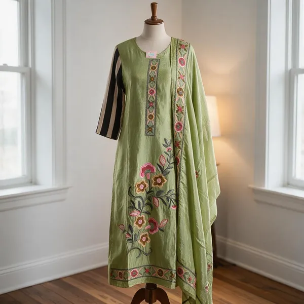 Green_Embroidered_Kurta_Dupatta_Set_For_Women