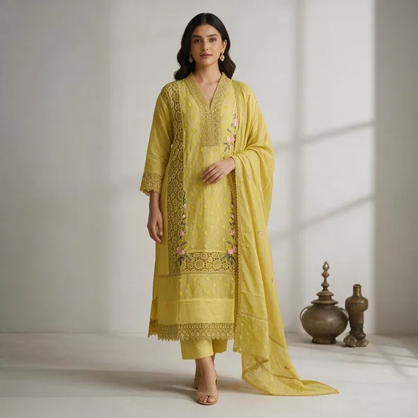 Yellow_Embroidered_Ethnic_Suit_Set_For_Women
