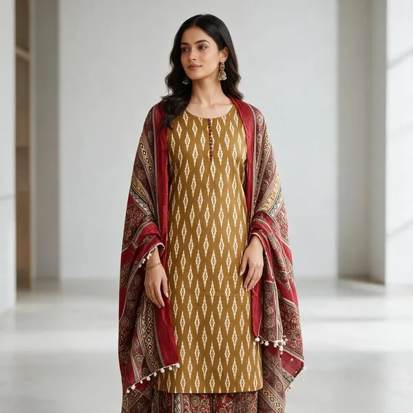 Mustard_Printed_Kurta_With_Dupatta_For_Women