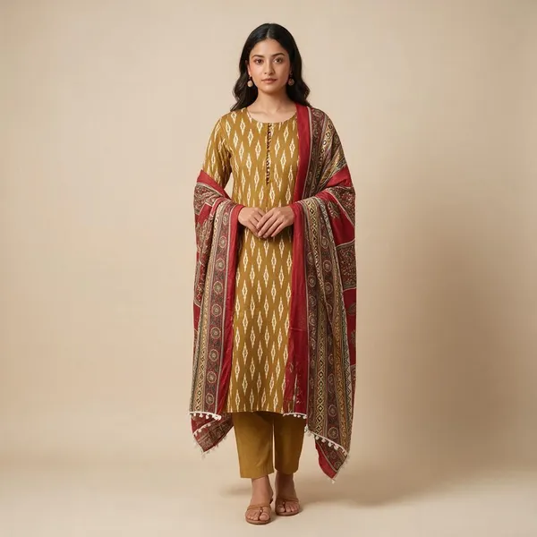 Mustard_Printed_Kurta_With_Dupatta_For_Women
