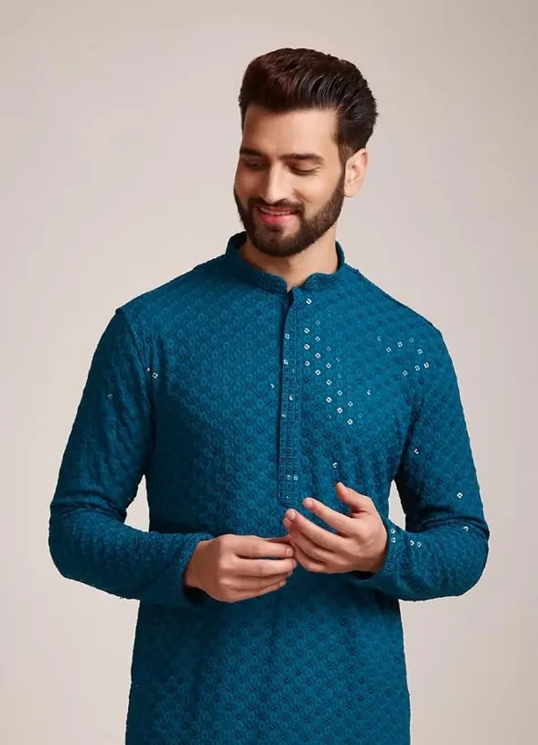Men_Embroidered_Sequin_Kurta_Of_Eletric_Blue_Color